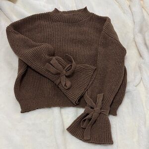 SHEIN Brown Knit Sweater with Sleeve Bows